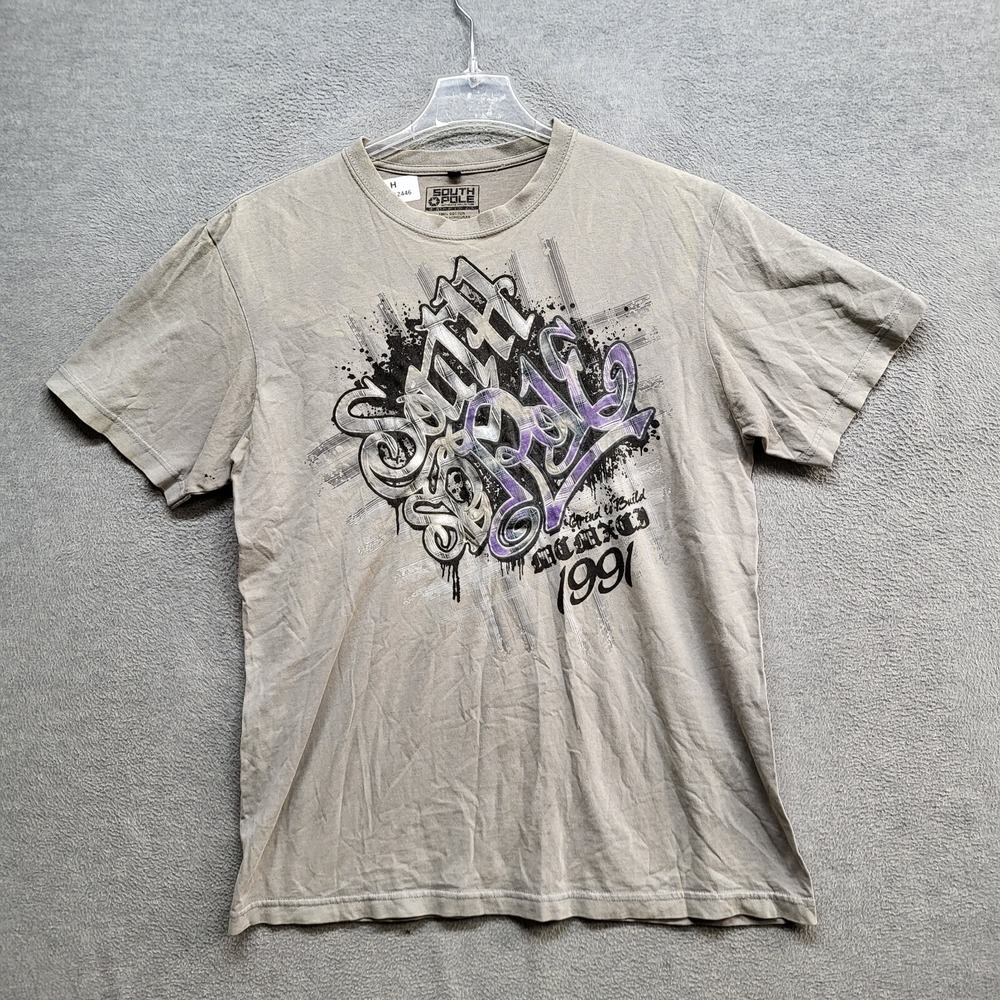 Southpole Men Shirt‎ XL Beige Y2K Skate Short Sleeve Tee
